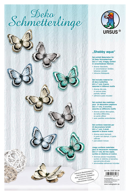 Deko Schmetterlinge "Shabby aqua" 24 Stück 3D von URSUS®