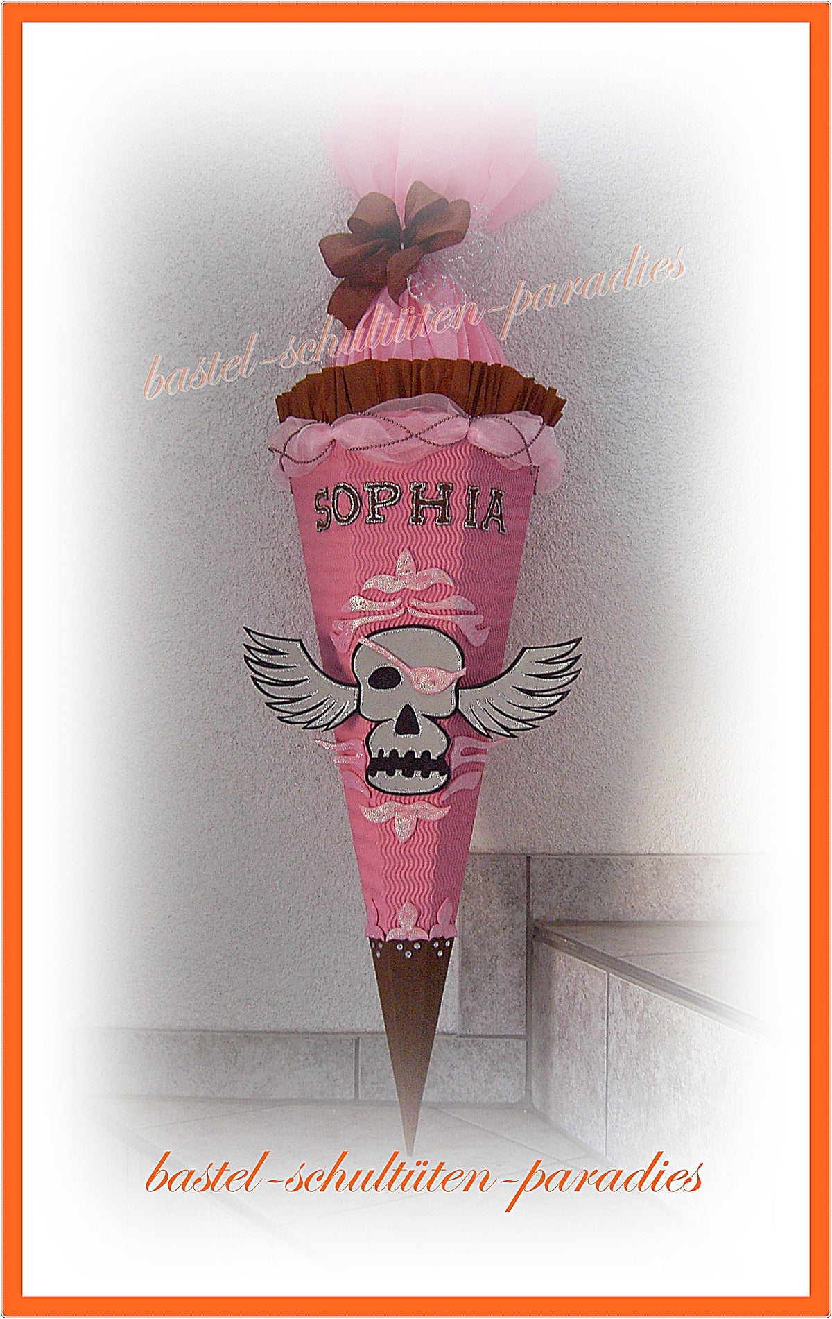 Schultüten Bastelset Totenkopf mit Flügel rosa-braun