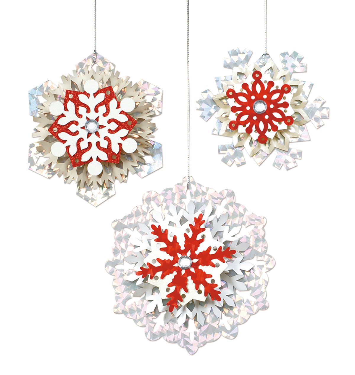 Bastelset für 6 Schneekristalle "Paper Snowfkaes" rot silber von URSUS®