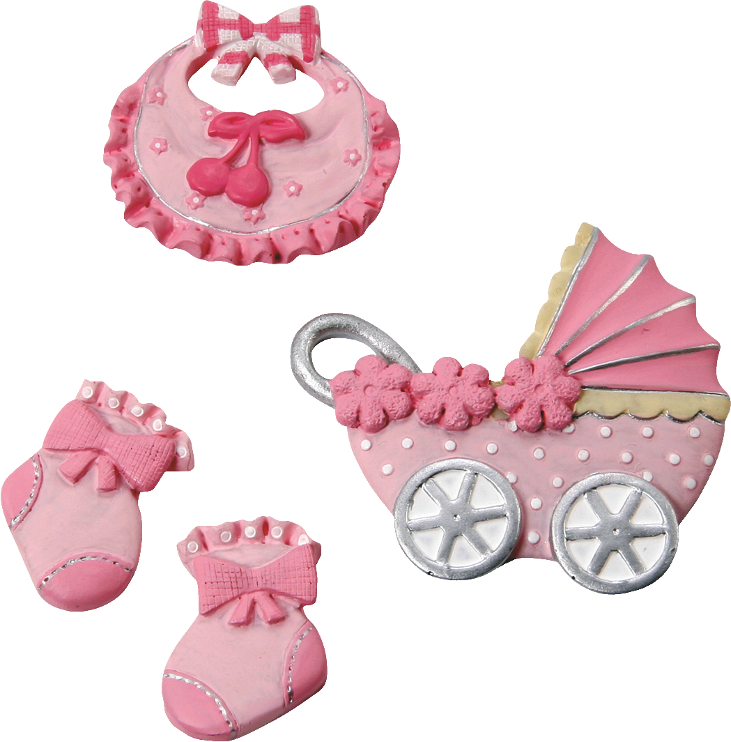 Rosa Baby-Dekostreu mit Kinderwagen, Lätzchen und zwei Babysöckchen, KnorrPrandell 216930195