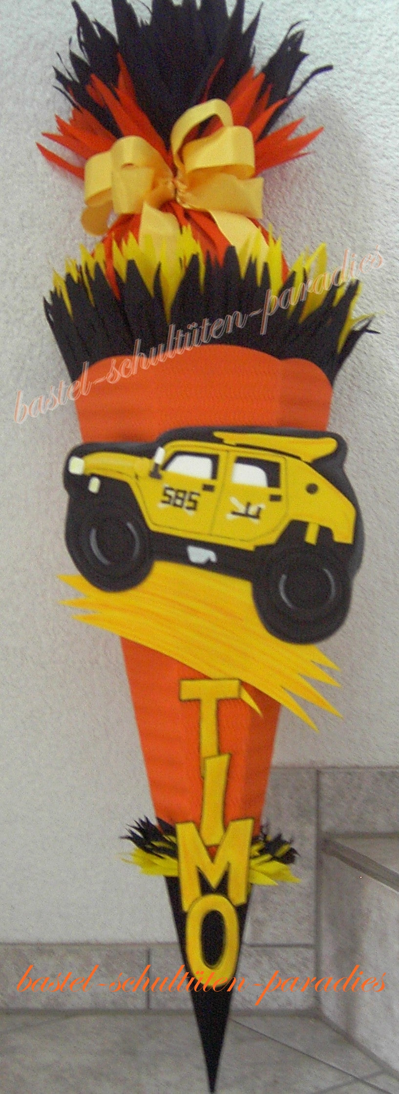 Schultüten Bastelset Jeep orange-schwarz-gelb