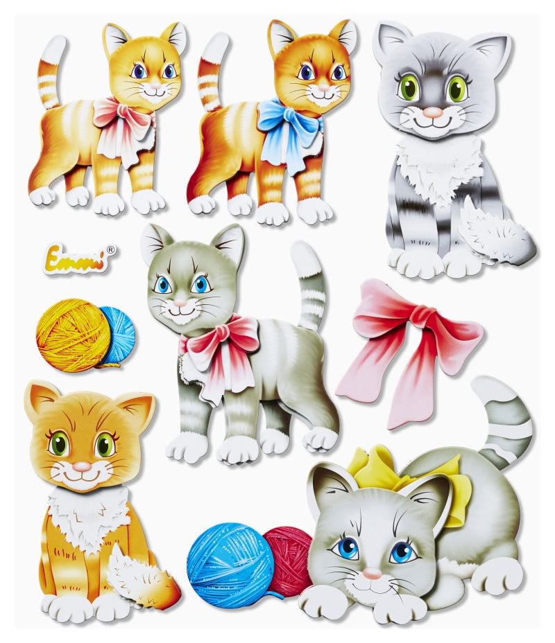 XXL-Sticker Katze mit orangefarbenen und grauen Katzen, bunten Schleifen und Wollknäueln, HobbyFun HF3452555