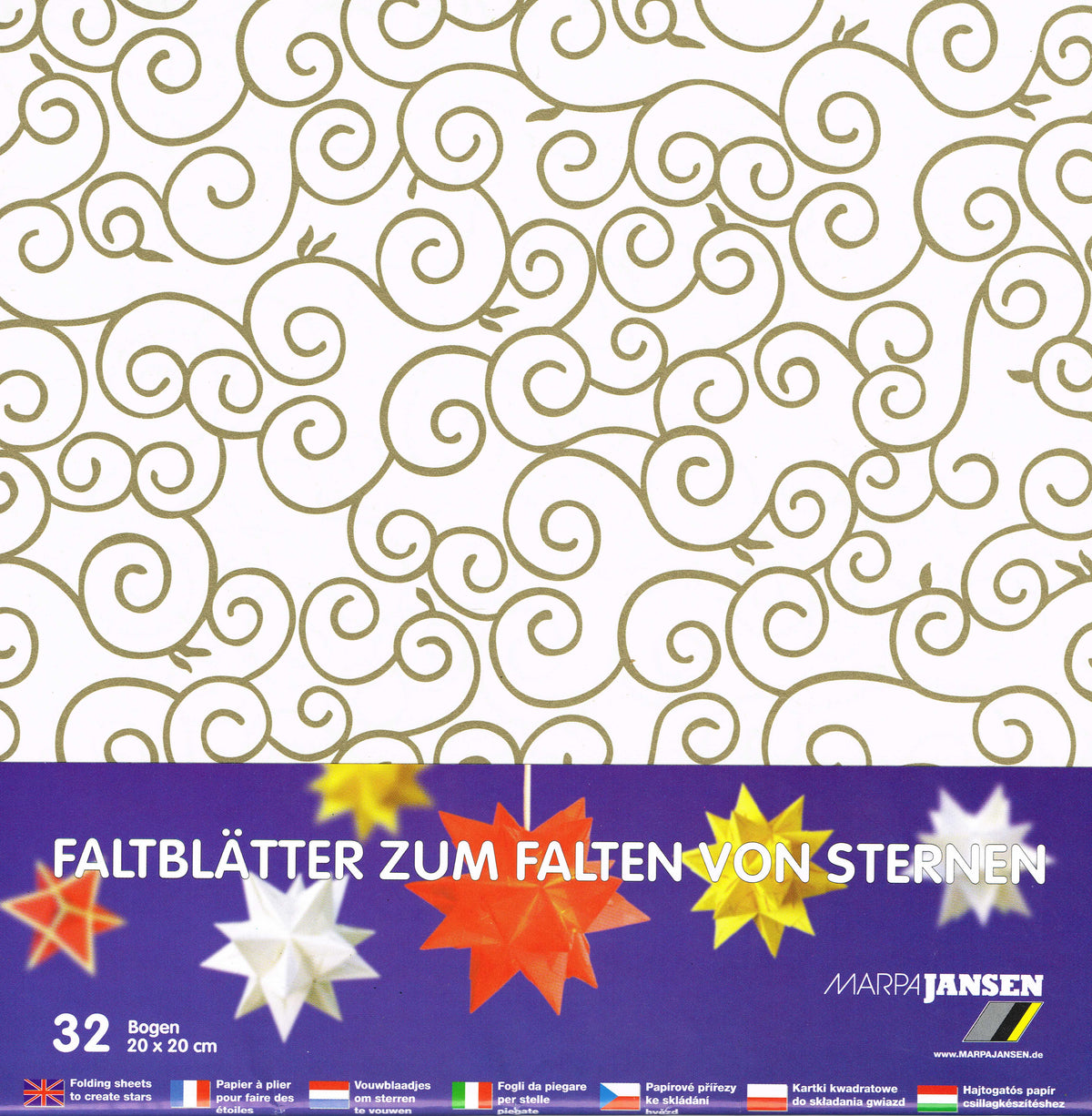 Faltblätter Set 20x20cm Origami-Papier altweiß mit Ornamenten 32 Blatt 115 g/m² Marpa Jansen