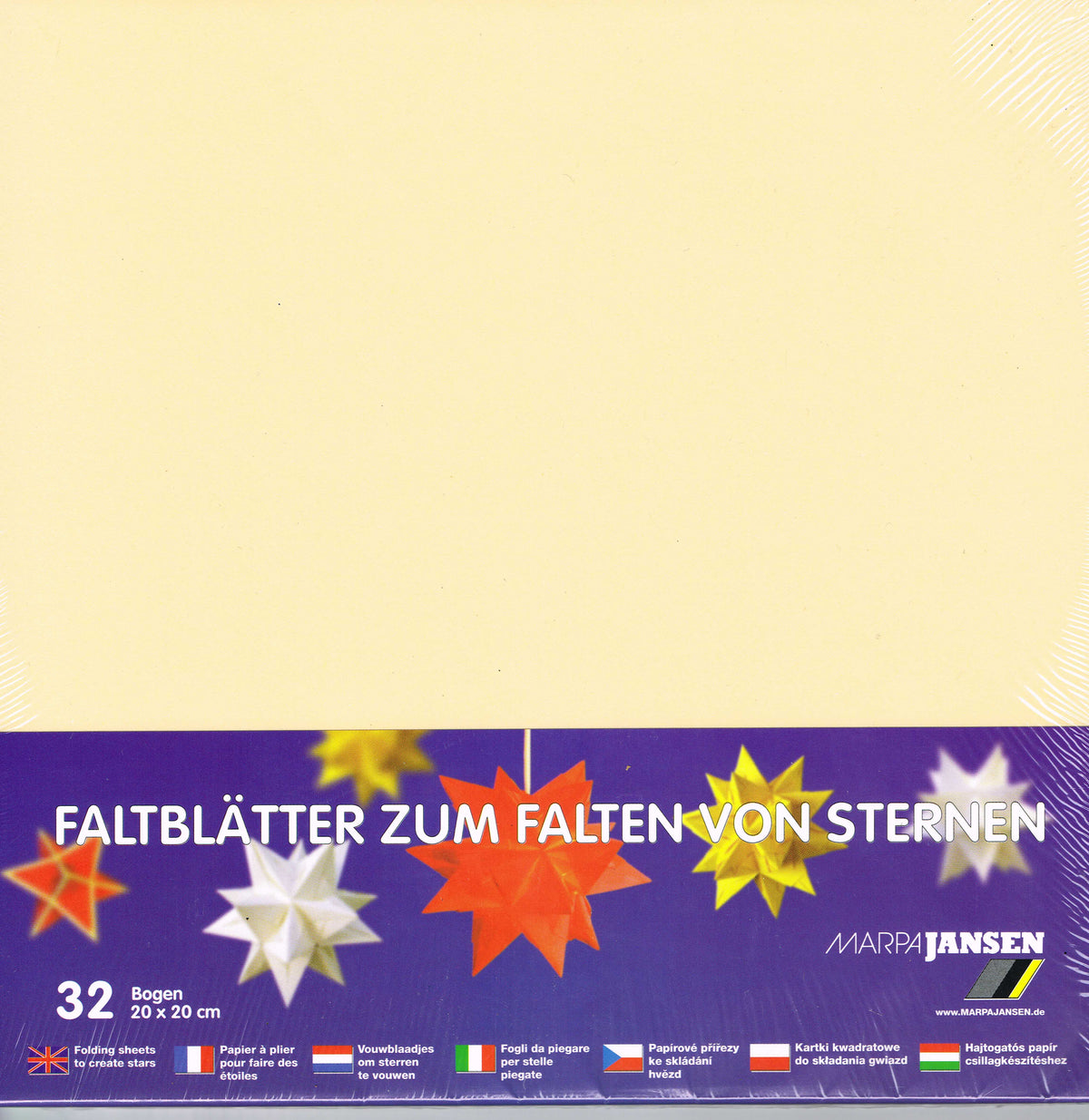 Faltblätter Set 20x20cm Origami-Papier creme 32 Blatt 80 g/m² Marpa Jansen