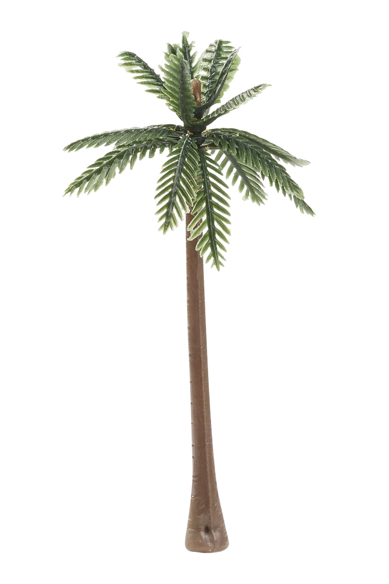 Einzelne Miniatur-Palme mit grünen Palmwedeln und braunem Stamm, 6 cm