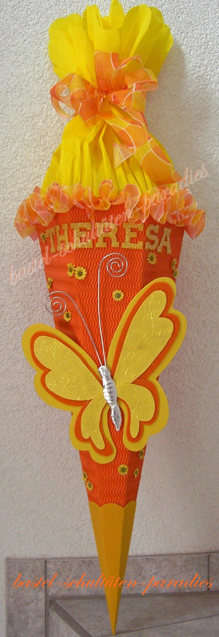 Bastelset Schmetterling mit Schleifenbandrüsche orange-gelb