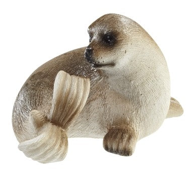 Miniatur-Seehund in Grau und Creme mit seitlich zurückgewandtem Kopf, HobbyFun HF3870205