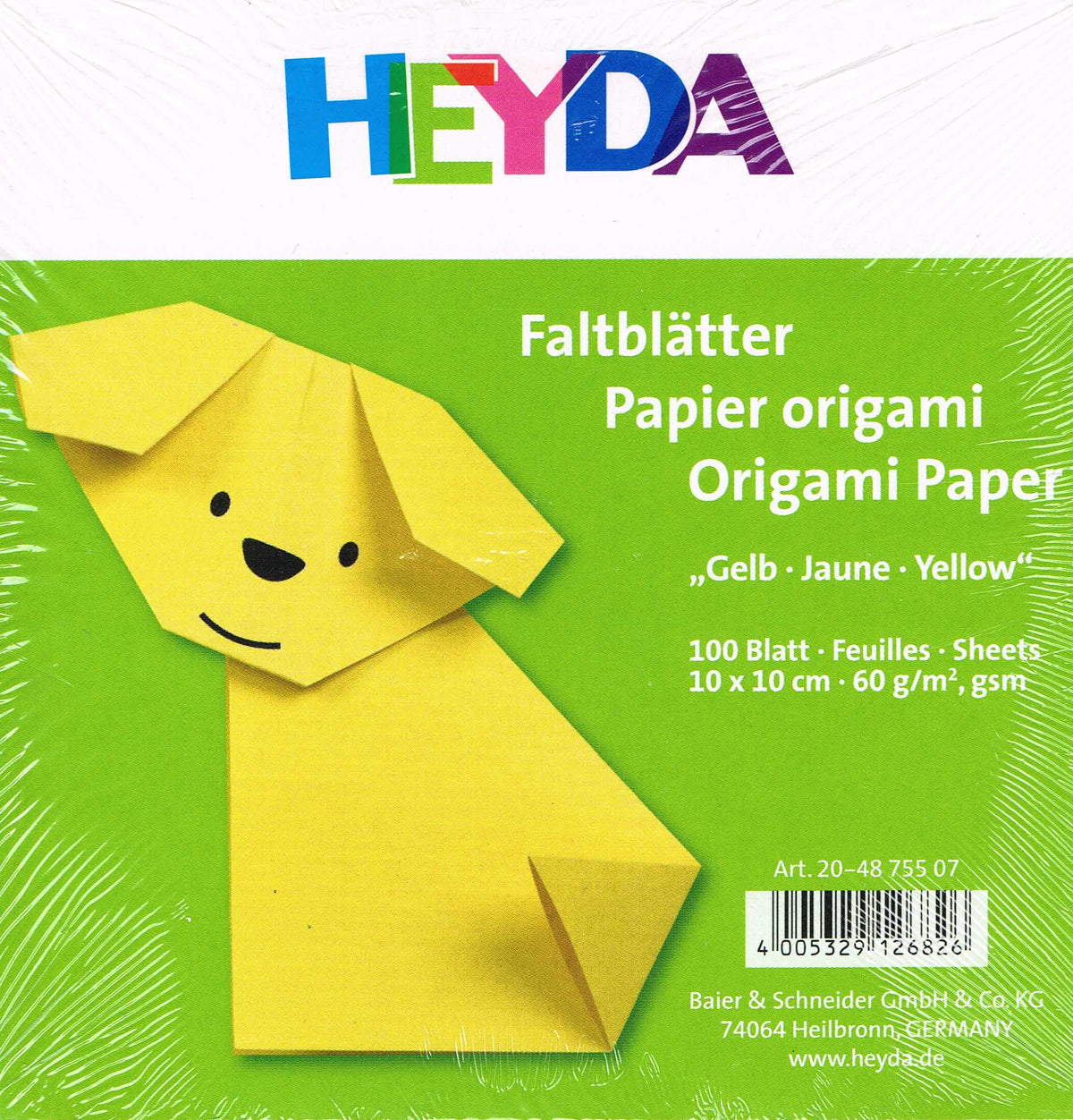 Faltblätter Set 10x10cm Origami-Papier gelb 100 Blatt 60 g/m² HEYDA