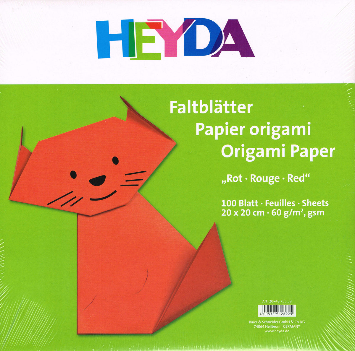 Faltblätter Set 20x20cm Origami-Papier rot 100 Blatt 60 g/m² HEYDA