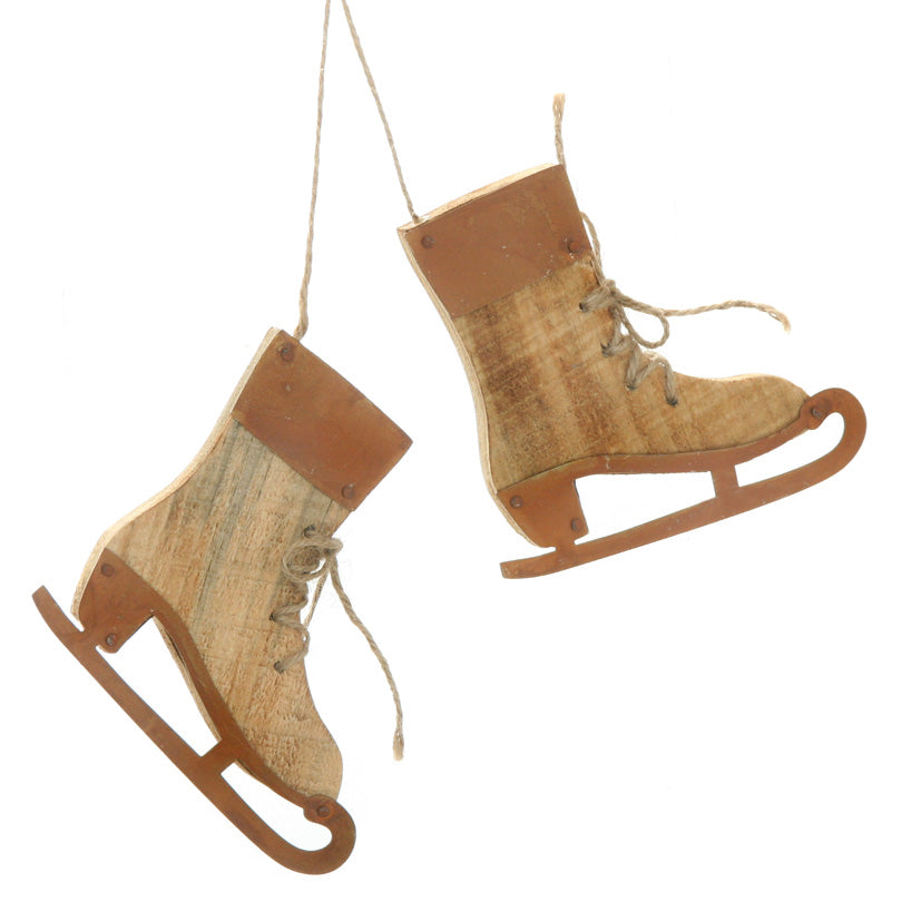 Schlittschuh-Paar zum Hängen Holz 12 x 42 cm