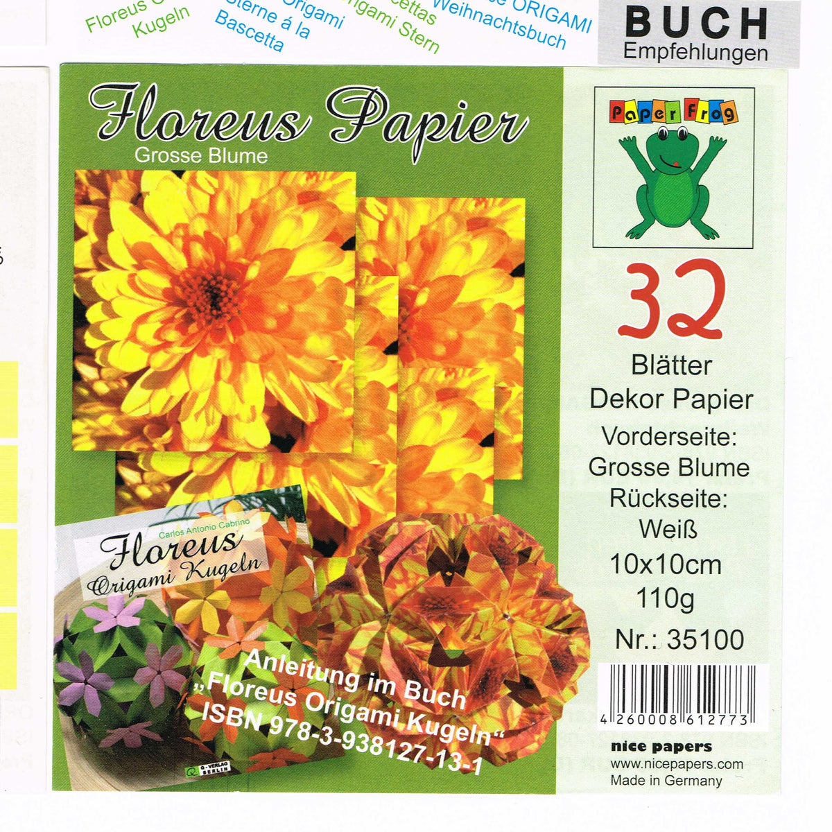 Faltpapier 10x10 cm "Blüten" 32 Blatt 110 g/m² 