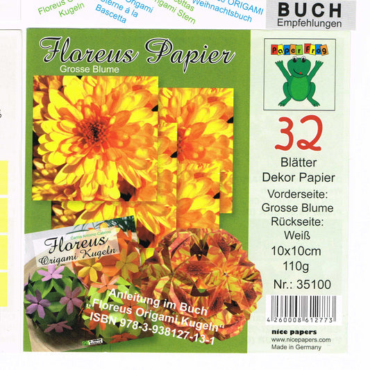 Faltpapier 10x10 cm "Blüten" 32 Blatt 110 g/m² 