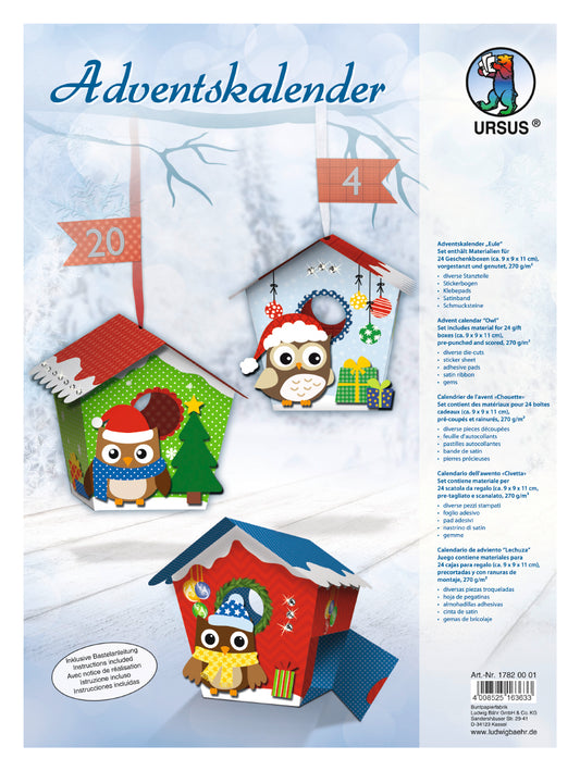 Adventskalender Eulen 24 Häuschen 3D von URSUS®