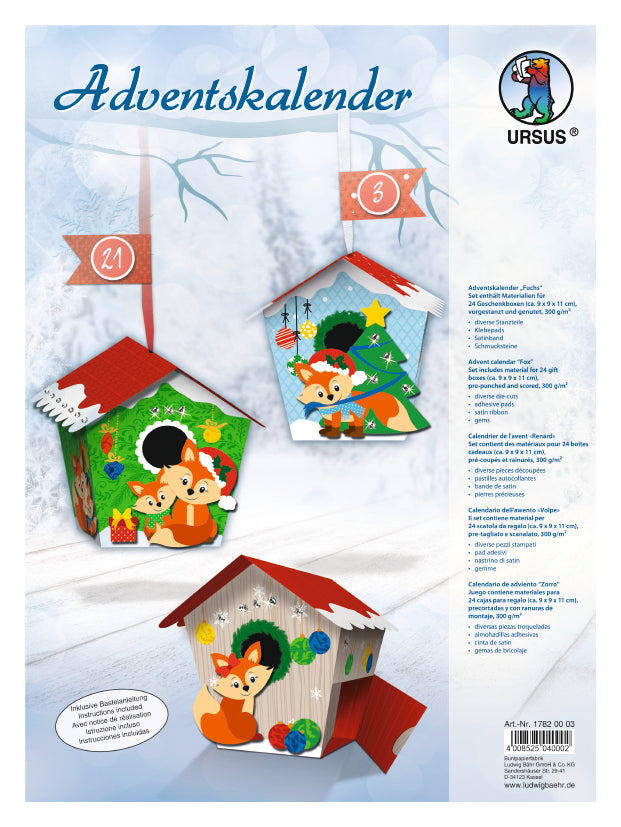 Adventskalender "Fuchs" 24 Häuschen 3D von URSUS®