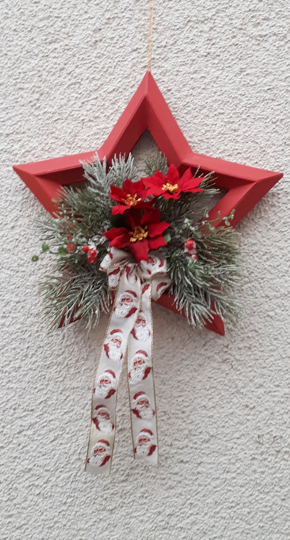 Türkranz /  Stern Weihnachtsdeko rot-weiß ca.25cm x 35cm