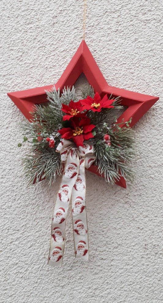 Türkranz /  Stern Weihnachtsdeko rot-weiß ca.25cm x 35cm
