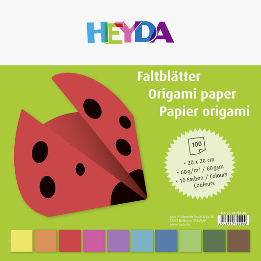 Faltblätter Set 20x20cm Origami-Papier 10 Farben 100 Blatt 60 g/m² HEYDA