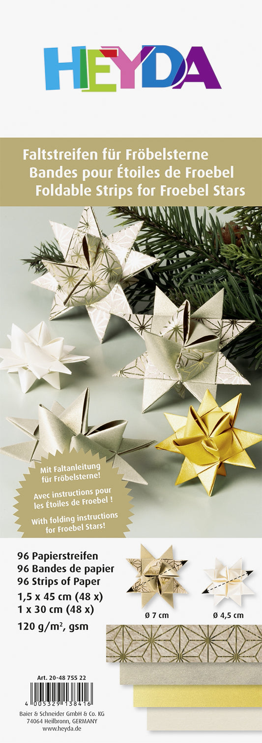 Fröbelstern-Streifen mit Faltanleitung creme, braun, natur, gold 2 Größen Heyda