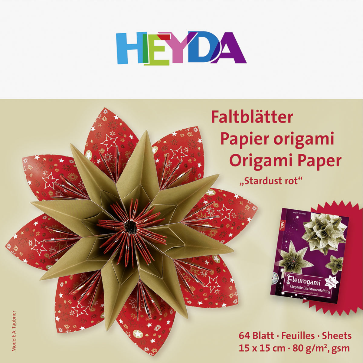 Faltblätter Set 15x15 cm Origami "Stardust rot" 64 Blatt HEYDA