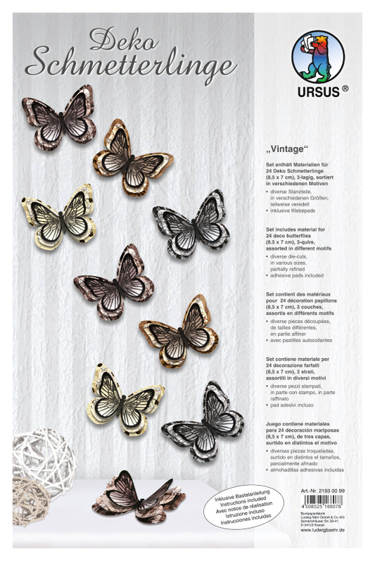 Deko Schmetterlinge "Vintage" 24 Stück 3D von URSUS®