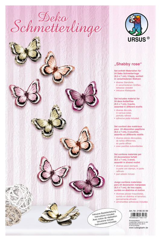 Deko Schmetterlinge "Shabby rose" 24 Stück 3D von URSUS®