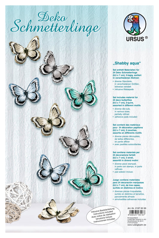 Deko Schmetterlinge "Shabby aqua" 24 Stück 3D von URSUS®