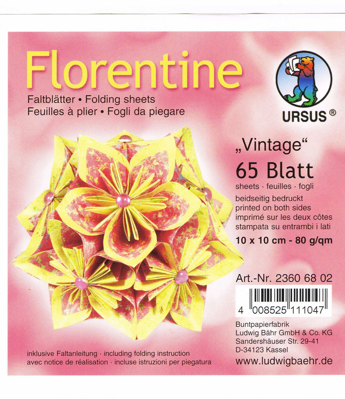 Faltblätter 10x10 cm Florentine "Vintage" 65 Blatt von URSUS®