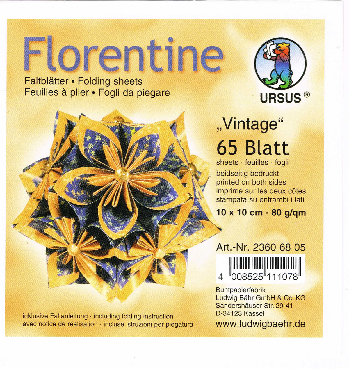 Faltblätter 10x10 cm Florentine "Vintage" 65 Blatt von URSUS®