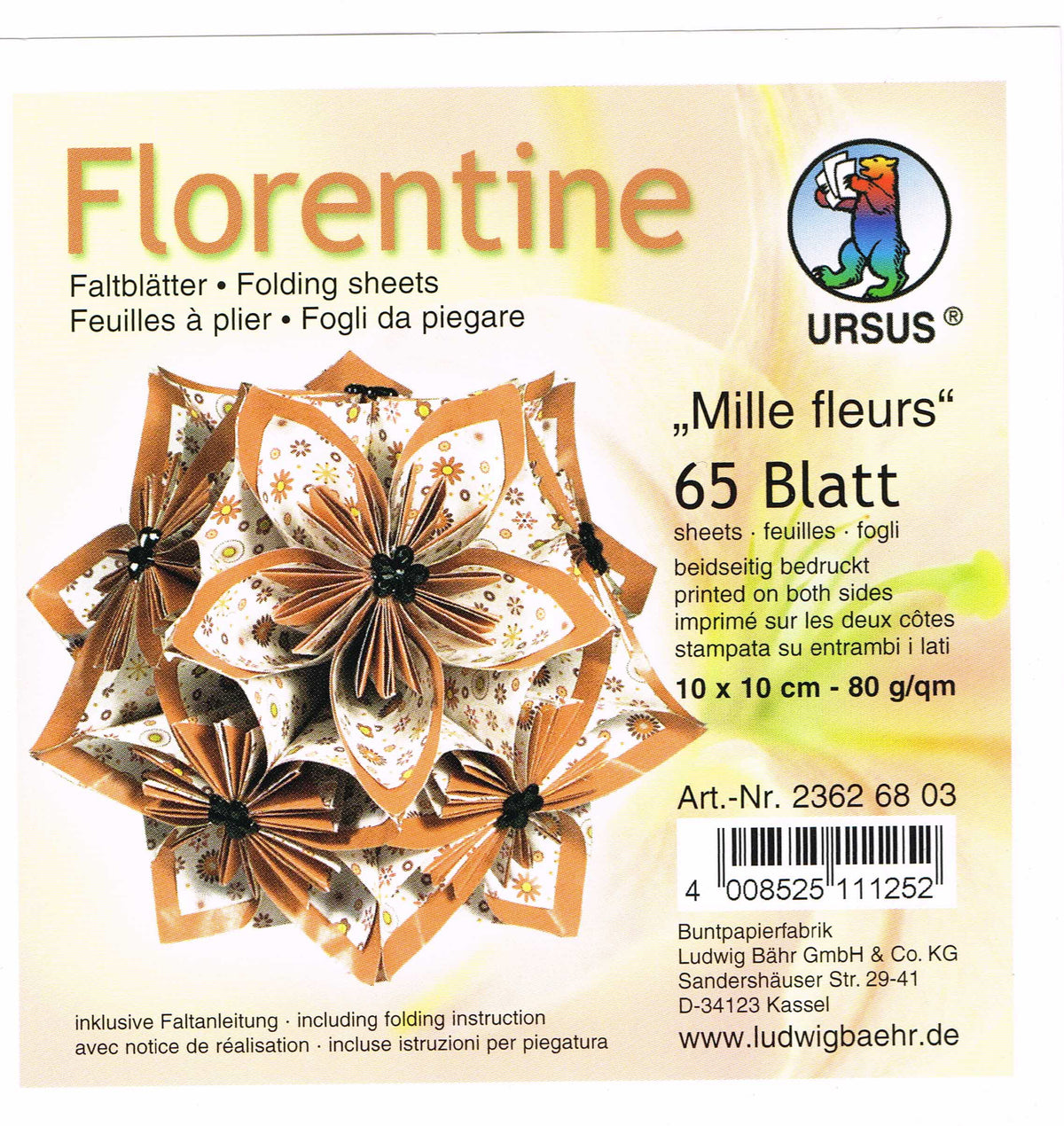 Faltblätter 10x10 cm Florentine "Mille fleurs" 65 Blatt von URSUS®