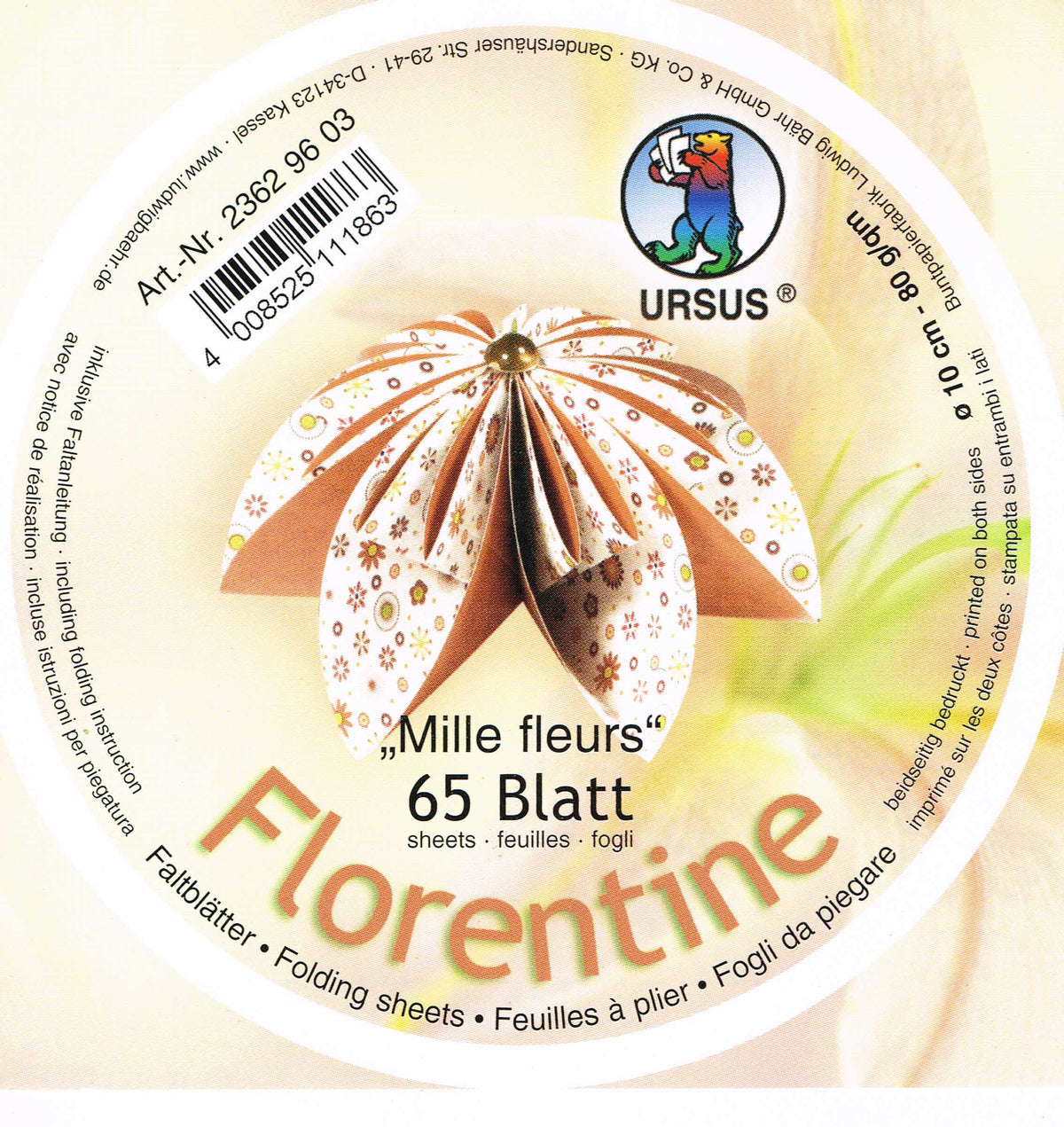 Faltblätter ø10cm Florentine "Mille fleurs" 65 Blatt von URSUS®