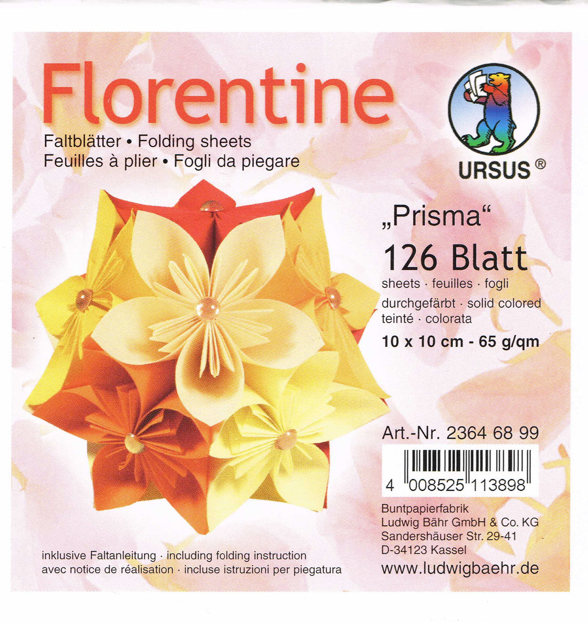 Faltblätter 10x10 cm Florentine "Prisma" 126 Blatt 6 Farben sortiert von URSUS®