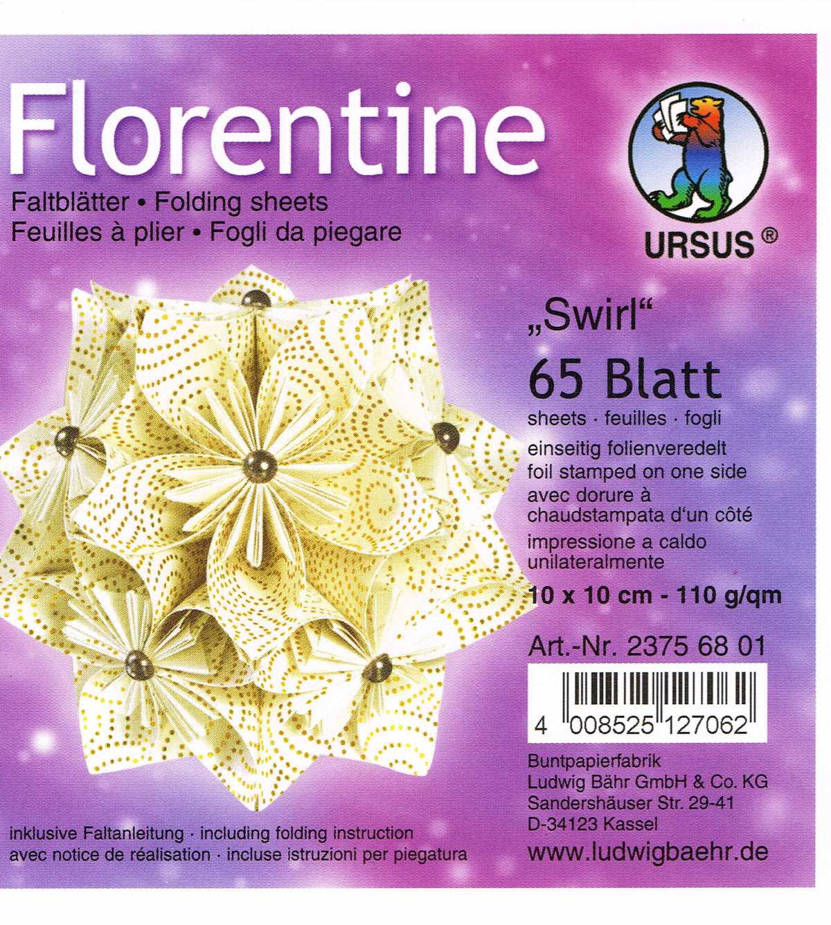 Faltblätter 10x10cm Florentine "Swirl" 65 Blatt von URSUS® folienveredelt