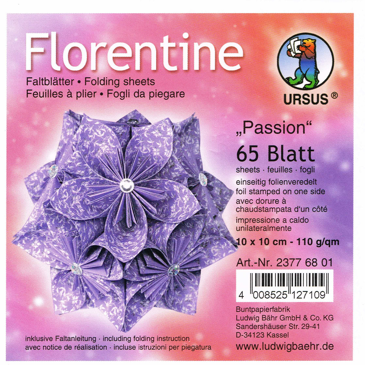 Faltblätter 10x10cm Florentine "Passion" 65 Blatt von URSUS® folienveredelt
