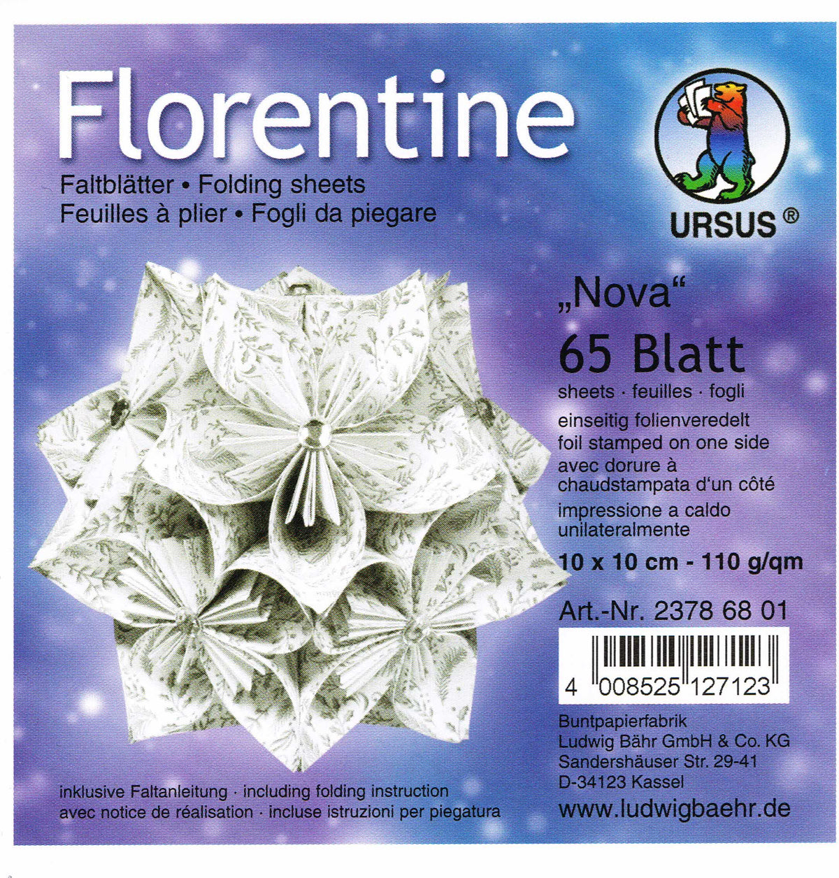 Faltblätter 10x10cm Florentine "Nova" 65 Blatt von URSUS® folienveredelt
