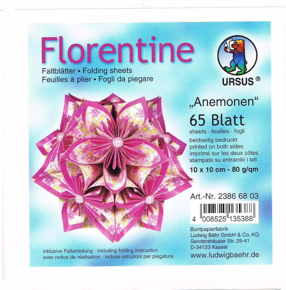 Faltblätter 10x10 cm Florentine "Anemonen" 65 Blatt von URSUS®