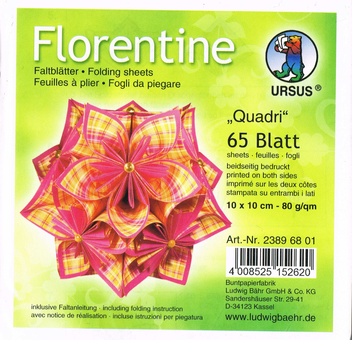 Faltblätter 10x10 cm Florentine "Quadri" 65 Blatt von URSUS®