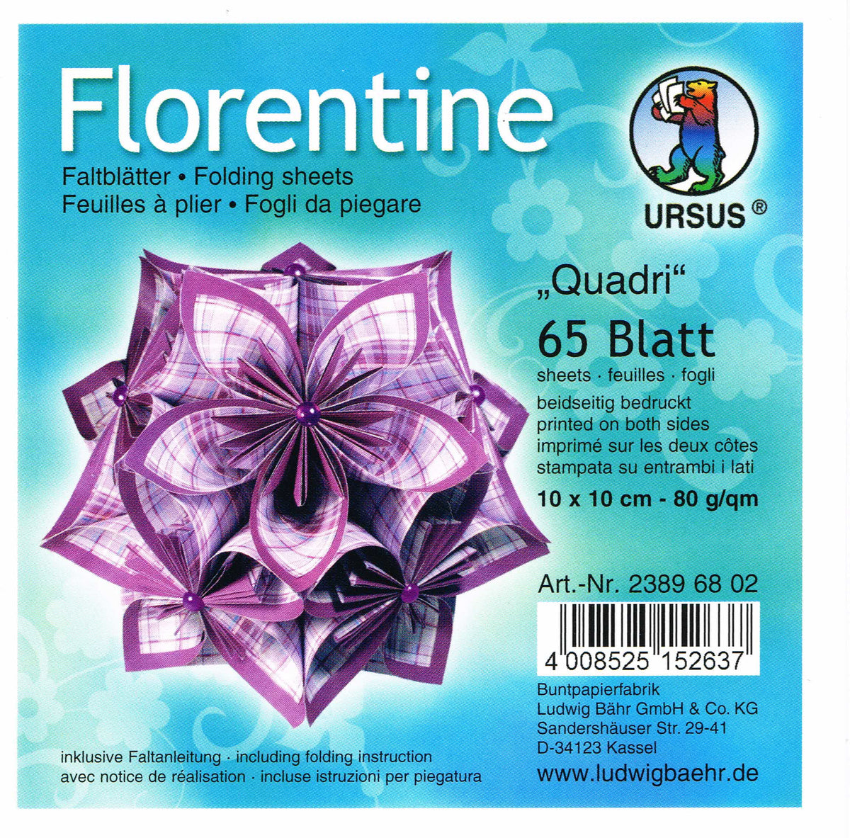 Faltblätter 10x10 cm Florentine "Quadri" 65 Blatt von URSUS®
