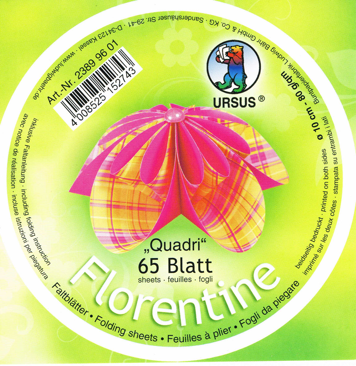 Faltblätter ø10cm Florentine "Quadri" 65 Blatt von URSUS®