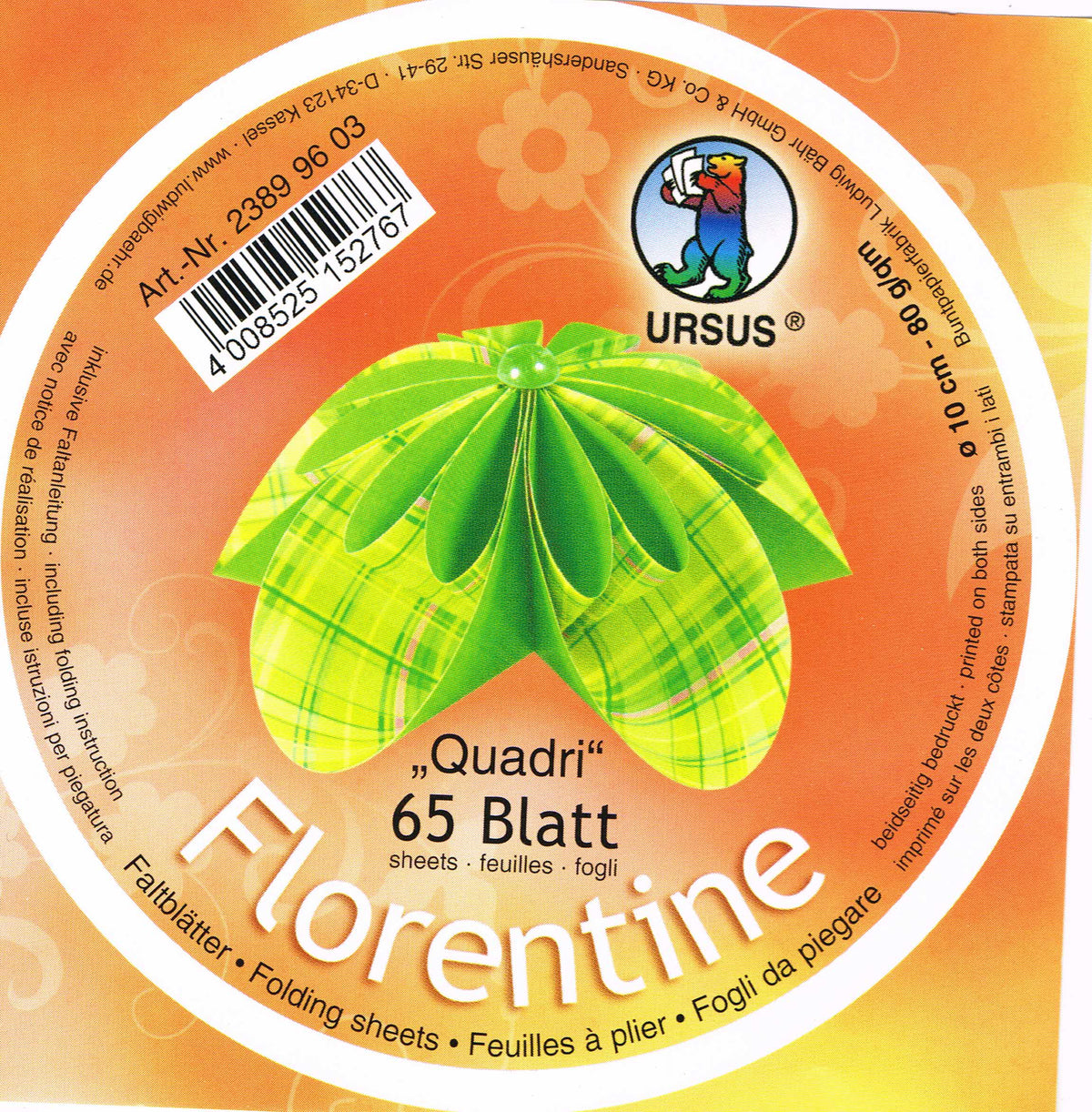 Faltblätter ø10cm Florentine "Quadri" 65 Blatt von URSUS®
