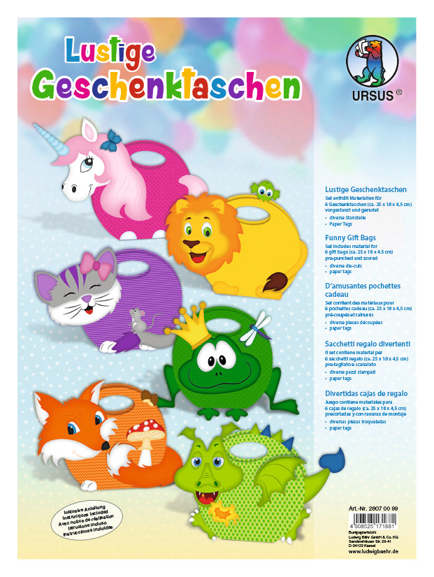 Lustige Geschenktaschen-Set 6 Stück gestanzt mit Bastelanleitung von URSUS®