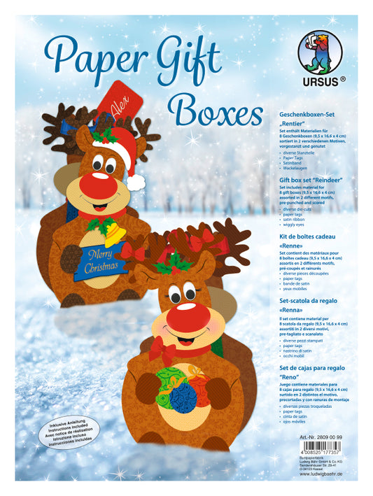 Geschenkboxen-Set "Rentier" 8 Stück gestanzt mit Bastelanleitung von URSUS®