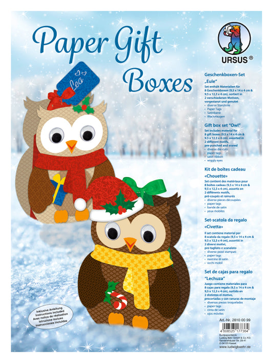 Geschenkboxen-Set "Eule" 8 Stück gestanzt mit Bastelanleitung von URSUS®