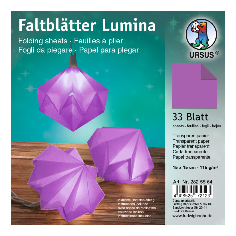 Faltblätter LUMINA incl. Bastelanleitung 15x15 cm Transparentpapier violett 33 Blatt von URSUS®