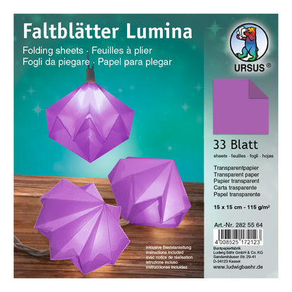 Faltblätter LUMINA incl. Bastelanleitung 15x15 cm Transparentpapier violett 33 Blatt von URSUS®
