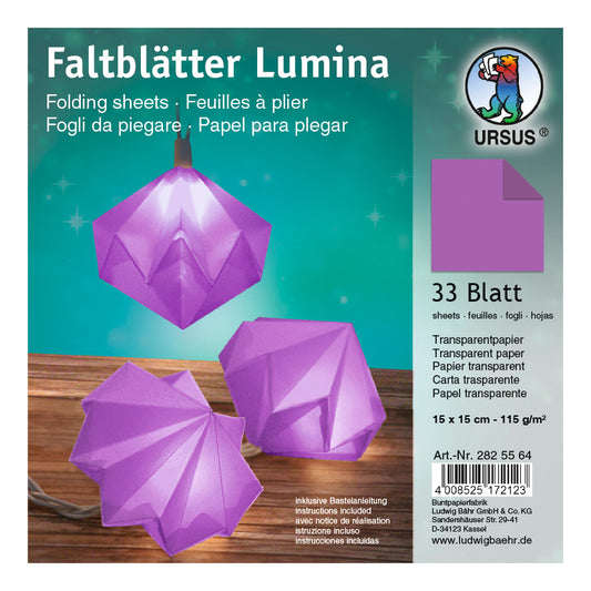 Faltblätter LUMINA incl. Bastelanleitung 15x15 cm Transparentpapier violett 33 Blatt von URSUS®