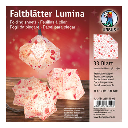 Faltblätter LUMINA incl. Bastelanleitung 15x15 cm Transparentpapier weiß mit Rosenranken 33 Blatt von URSUS®