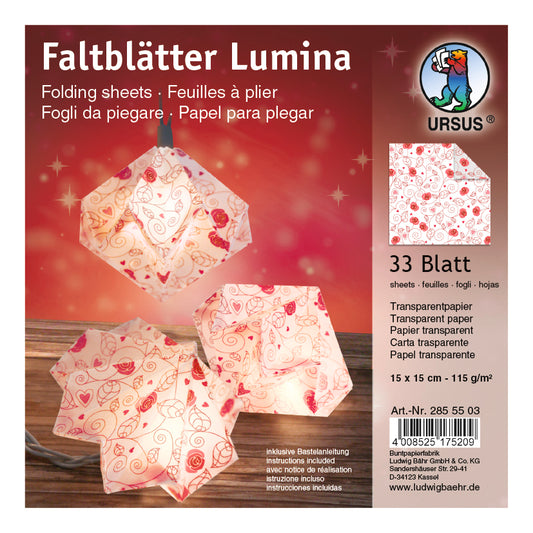 Faltblätter LUMINA incl. Bastelanleitung 15x15 cm Transparentpapier weiß mit Rosenranken 33 Blatt von URSUS®