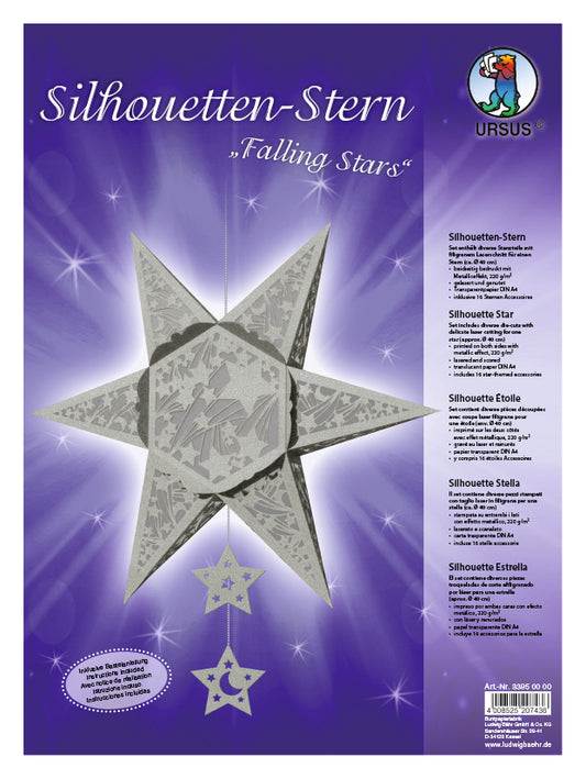 Silhouetten-Stern "Falling Stars" gestanzt ca.40cm silber mit Bastelanleitung von URSUS®