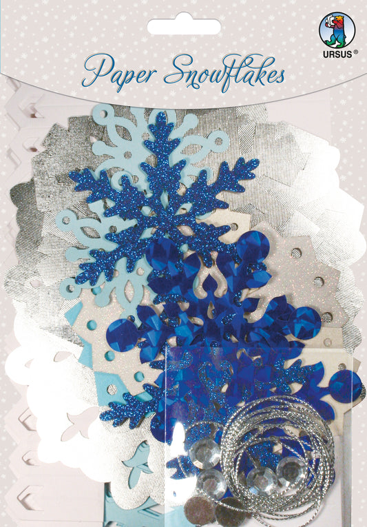Bastelset für 6 Schneekristalle  "Paper Snowfkaes" 3D blau silber von URSUS®