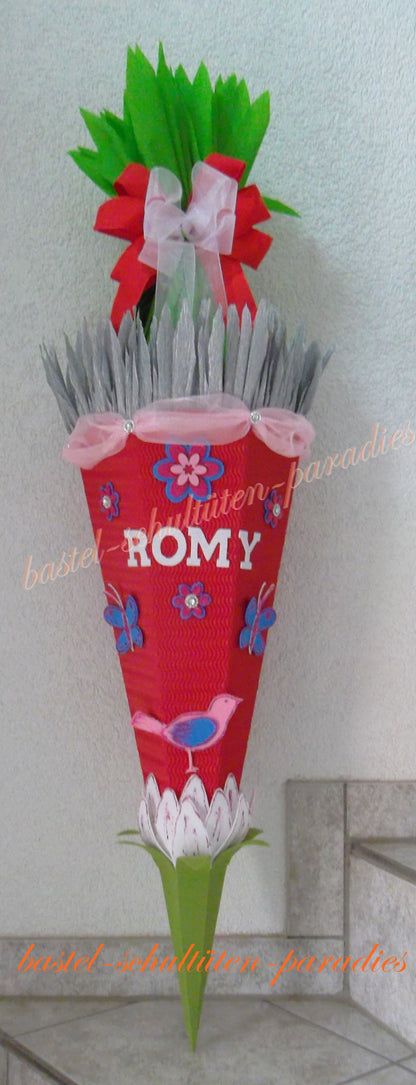 Schultüten Bastelset Blumen, Schmetterling, Vogel 2 mit Organza